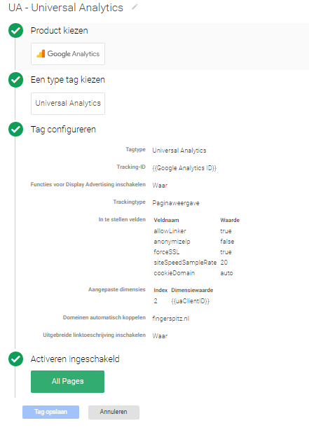 Analytics activeren in Tag Manager